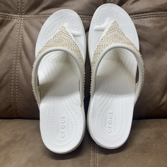 Crocs Monterey Diamante Wedge Women W10 White Sandal Dual Comfort Rhinestone